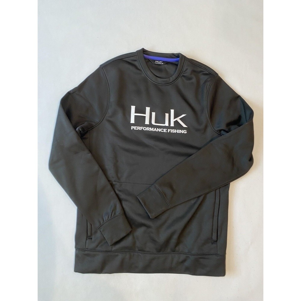 MEN'S HUK PERFORMANCE FISHING PULLOVER Black SWEATSHIRT SIDE POCKETS SIZE SMALL